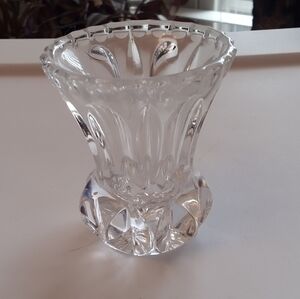 Vintage 70's Small Clear Cut Crystal Handmade Faceted Glass Bud Vase Scalloped